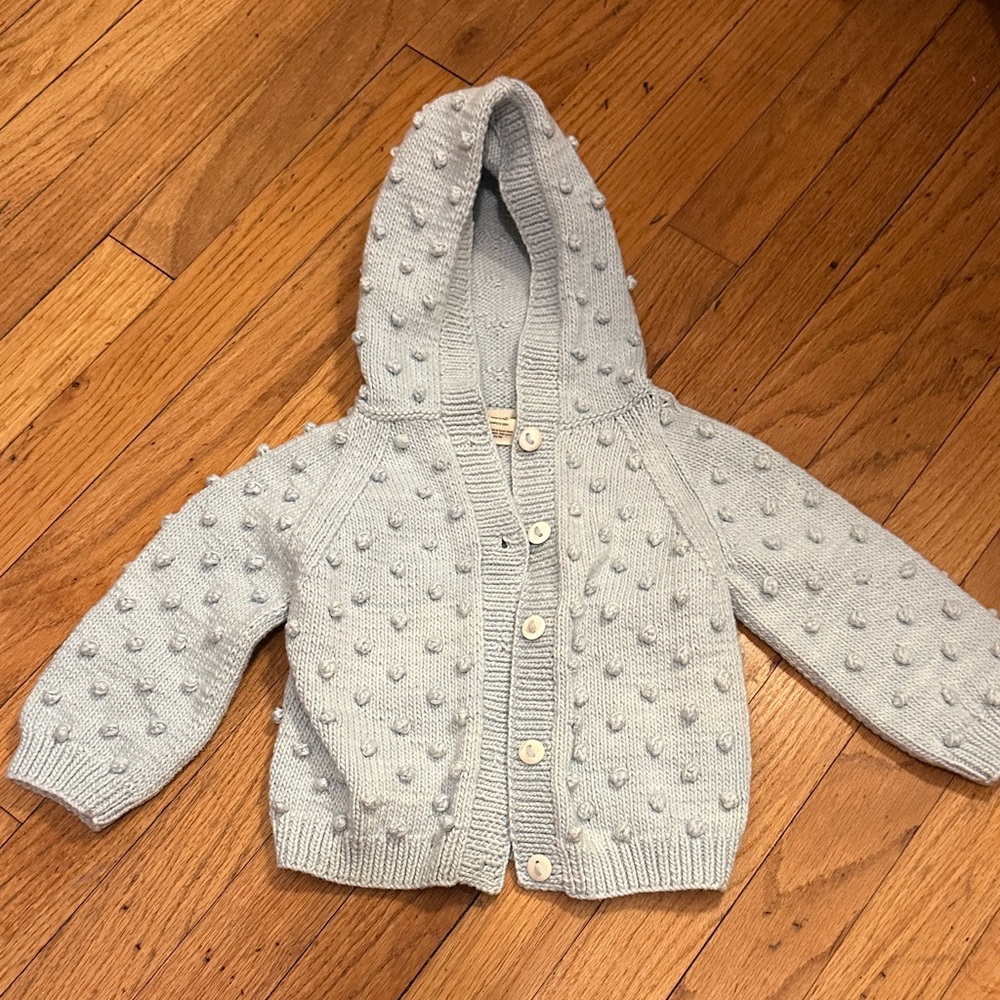 Misha and Puff light blue Pom Pom knit sweater